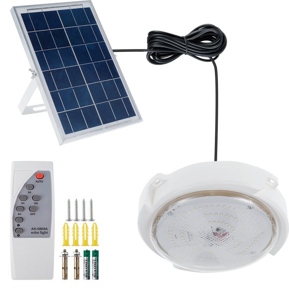 54/96/136LED Solar Ceiling light Smart Indoor Solar Pendant Light with Remote Control 6500K Adjustable Brightness Timing Function IP65 Waterproof Solar Shed Lamp for Shed Porch Garage Gar