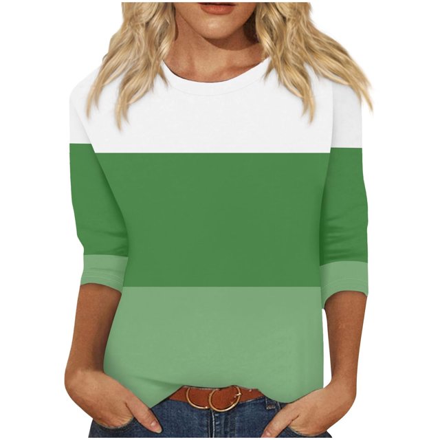 Birdeem Blouse pour Femmes Mode Blouses Amples à Blocs de Couleur Imprimé T-Shirt à Manches 3/4 Col Rond