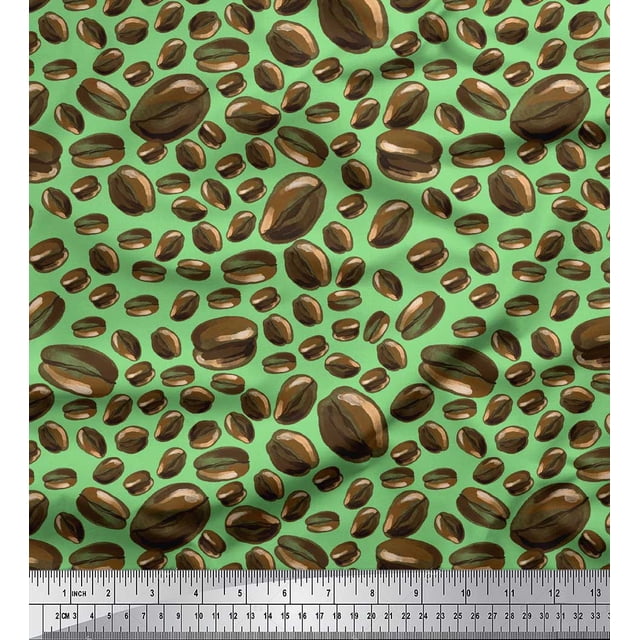 Soimoi Green Viscose Chiffon Fabric Coffee Beans Food Print Sewing Fabric Yard 42 Inch Wide