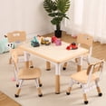 thumbnail image 1 of Kids Table and 4 Chairs Set,Height Adjustable Toddler Table and Chair Set for Ages 2-10,Children Multi-Activity Table for Classrooms Daycares Home,Wood, 1 of 7