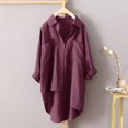 thumbnail image 3 of Pompotops Women's Linen Shirt Roll-Up Sleeve Tops Button Irregular Tunic Pockets Blouse Clearance, 3 of 3