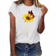 thumbnail image 3 of Blouse Été Manches Courtes T-shirt Femmes Tournesol Imprimé Col Rond Top, Blanc, XL, 3 of 5