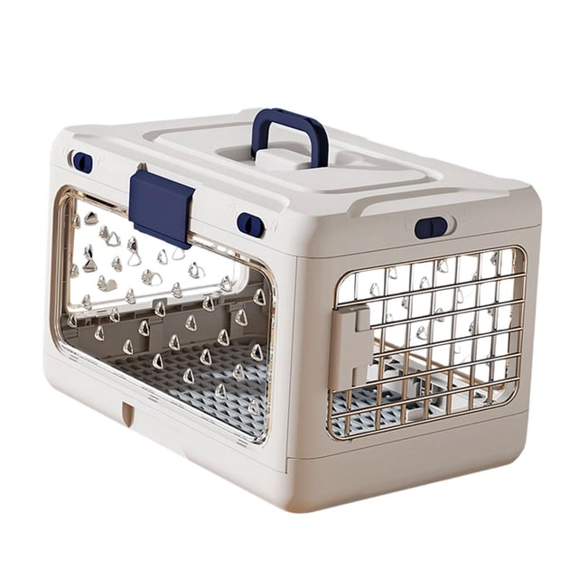 S SERENABLE Folding Puppy Crate Cat Transport Box Transparent for Traveling Foldable Portable Dog Kennel Cat Travel Cage for Puppy Rabbit White
