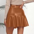 thumbnail image 5 of FAIWAD Jupe en Cuir pour Femme à Ourlet Volanté, Décontractée, Taille Haute, Plissée, Ajustée, Extensible, Évasée en Ligne A, 5 of 5