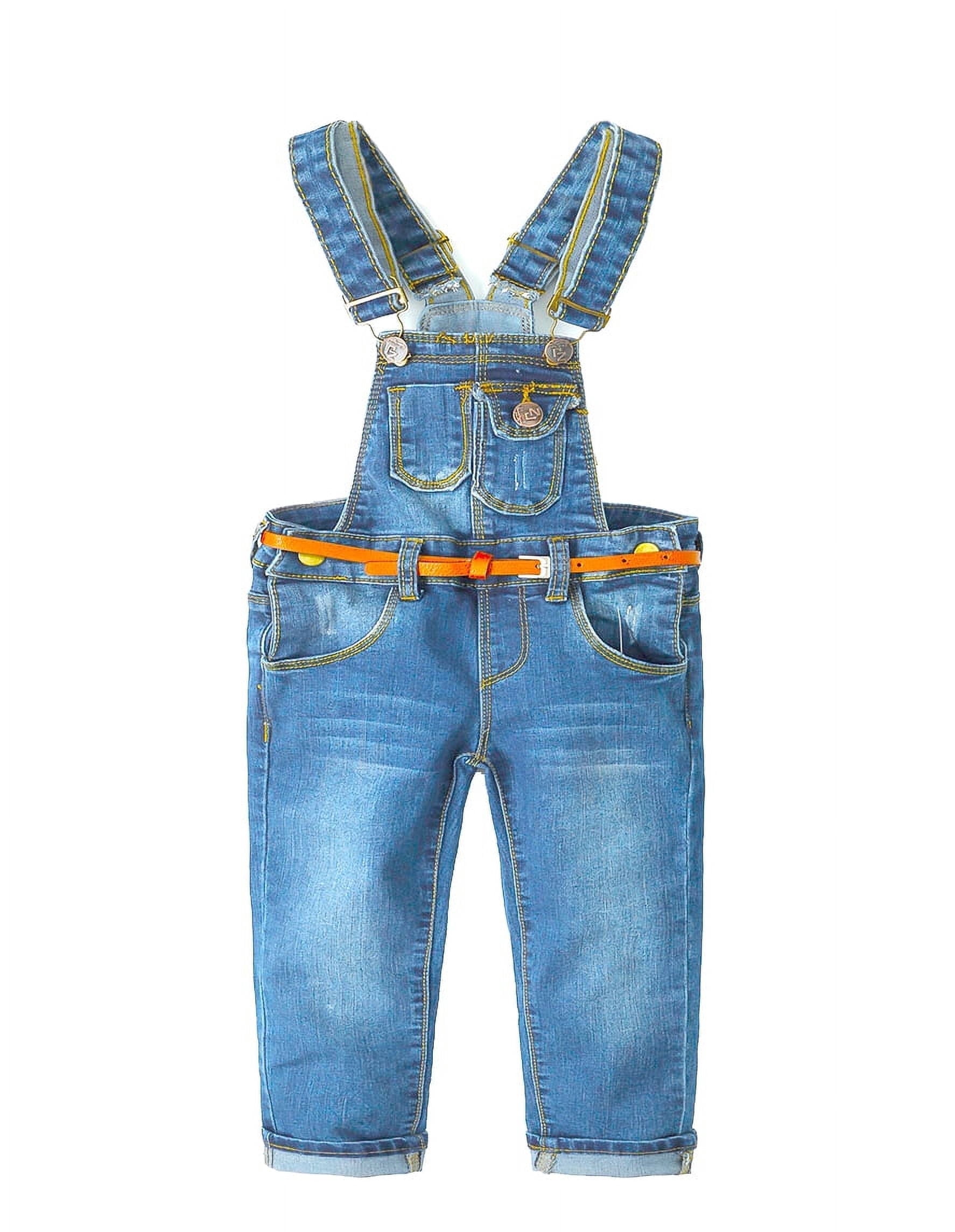 KIDSCOOL SPACE Little Girl Boy Fashionalble Jean Overalls,Toddler Ripped Denim Cute Slim Pants,Light Blue,4-5 Years