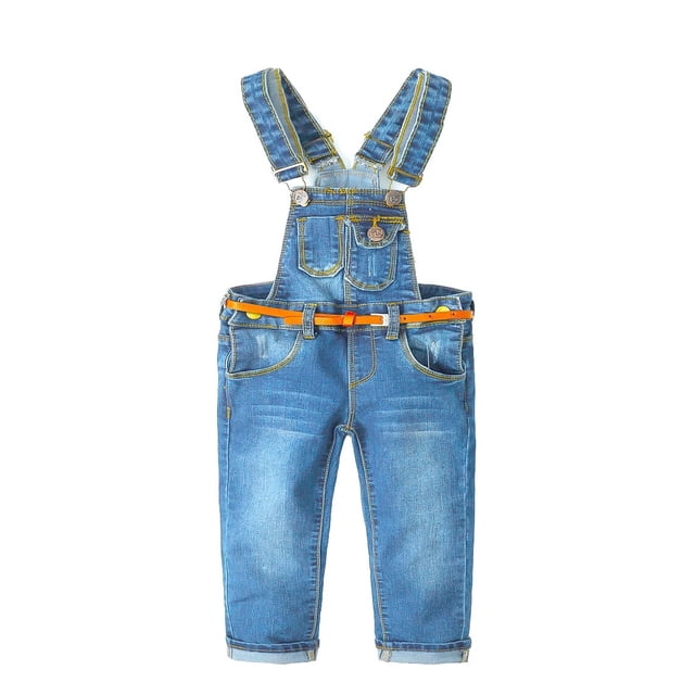 KIDSCOOL SPACE Little Girl Boy Fashionalble Jean Overalls,Toddler Ripped Denim Cute Slim Pants,Light Blue,2-3 Years