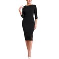 thumbnail image 2 of INSPIRE CHIC Robe Fourreau pour Femme Col Bateau Manches 3/4 Ourlet Fendu Robe Midi de Bureau Noir P, 2 of 6