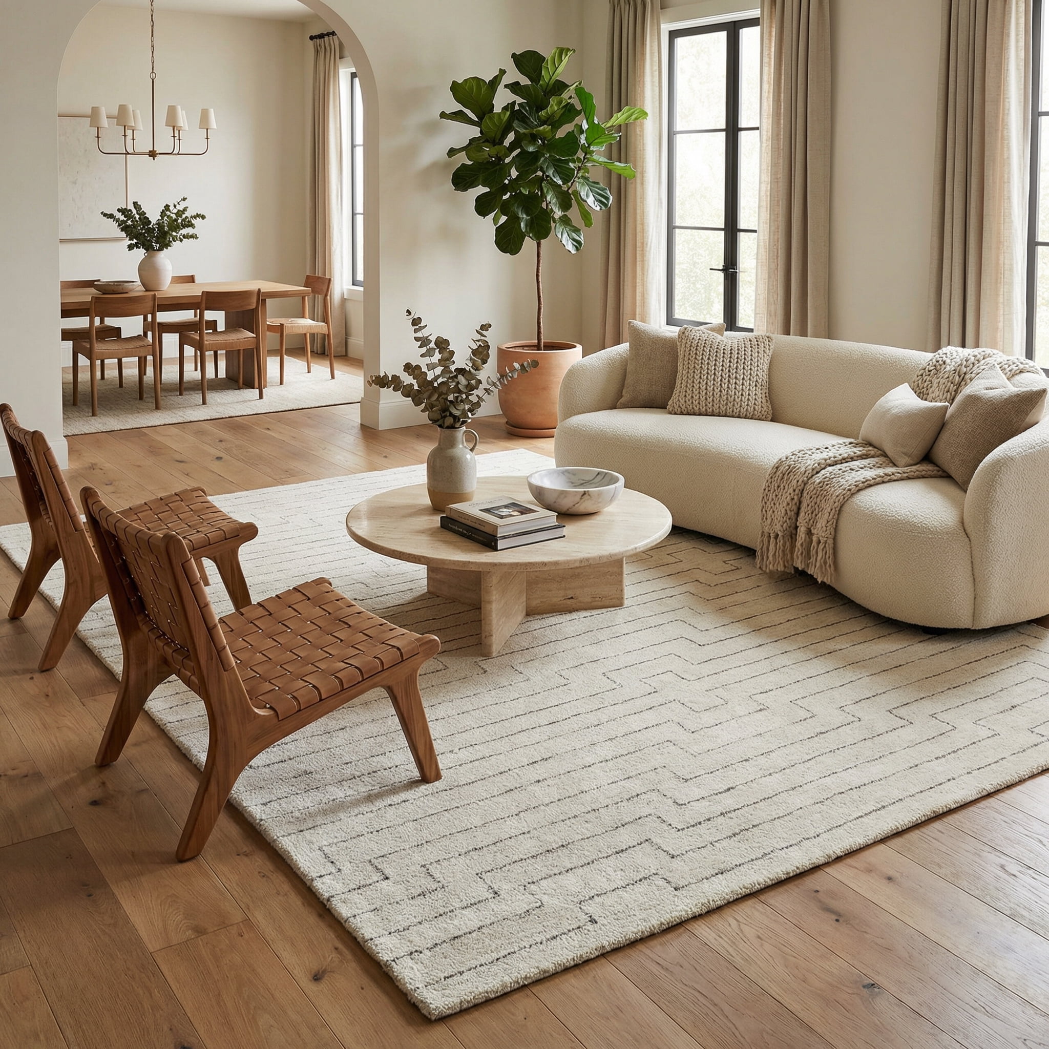 Tapis d'interieur abstrait Rug Branch Casa, beige creme, moderne - Salon, chambre, salle à manger et cuisine