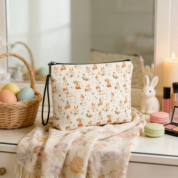 Tdxkok Easter Bunny Makeup Bag Multi-Functional Double-Sided Printed Storage Bag Home Zipper toiletry Bag Coin Purse Suitable for Easter Gifts Easter Gifts