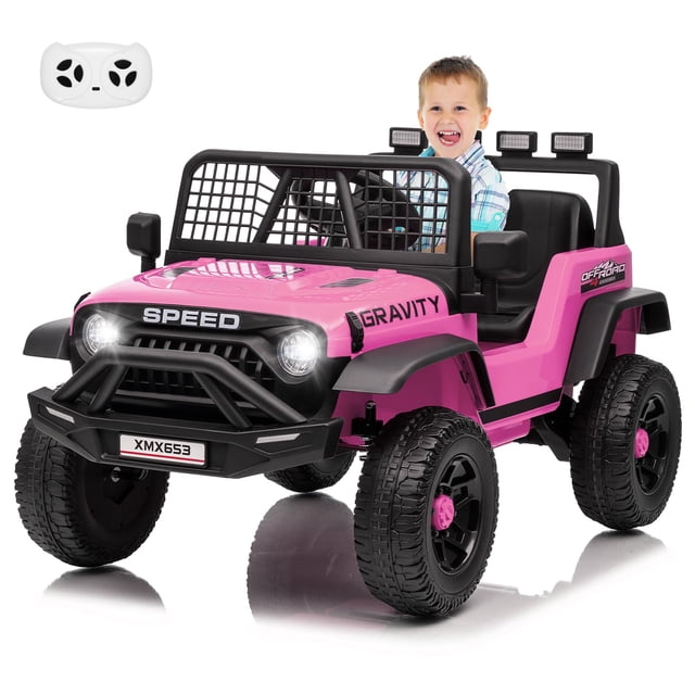 Ourlova Kids Electric Vehicles with Parent Remote Control, 3 Speeds, Max Speed 5 MPH, Spring Suspension, LED Lights, Music, Electric Ride-On Car