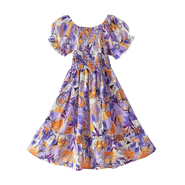 Kcodviy Robe pour Filles Adolescentes, Enfants Moyens et Grands, Jupe Extensible, Manches Courtes, Robe en Tulle pour Bébé, Jupe de Princesse, Robe pour Bébé pour les Vacances au Bord de la Mer