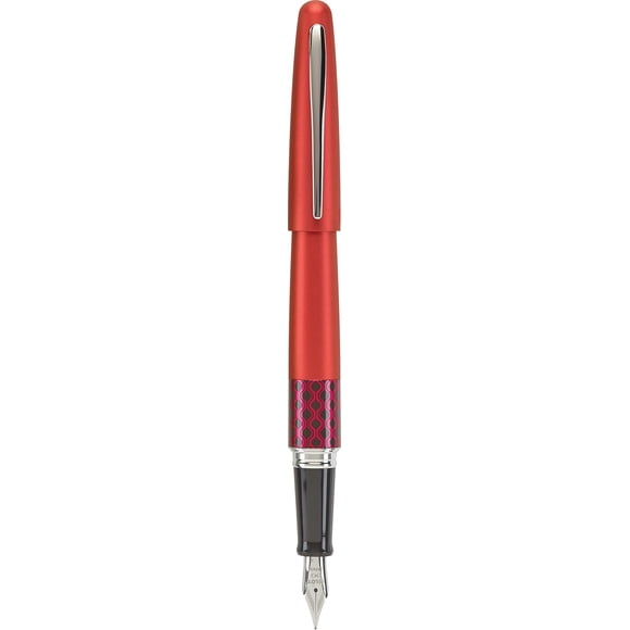PILOT MR Retro Pop Collection Fountain Pen in Gift Box, Red Barrel with Wave Accent, Fine Point Stainless Steel Nib, Refillable Black Ink (91432)