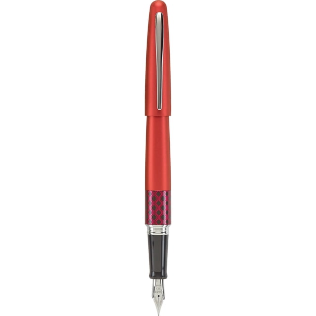 PILOT MR Retro Pop Collection Fountain Pen in Gift Box, Red Barrel with Wave Accent, Fine Point Stainless Steel Nib, Refillable Black Ink (91432)