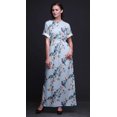 thumbnail image 3 of Bimba Robe Longue Imprimée en Rayonne Pêche Florale et Merle d'Amérique, Taille Smockée, Fente Latérale, Robe pour Femme - XX-Grand, 3 of 6