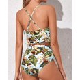 thumbnail image 3 of Women Two Piece Swimsuits High Waisted Ruffle Flounce Bikini V Neck Tummy Control Bathing Suit Green Leaves (M, 3 of 6