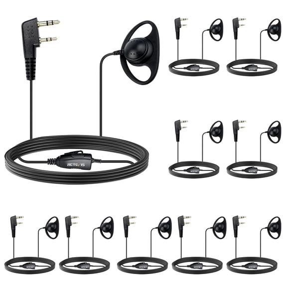 Retevis Écouteur pour Talkie-Walkie avec Micro, 2 Broches, Forme en D, pour Retevis RT21 RT68 RT68H H777 H777H, Compatible avec Baofeng BF-888S BF-T26 Kenwood Walkie