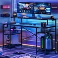 thumbnail image 2 of Bestier 55" Gaming Desk with LED Light & Monitor Stand Computer Desk Corner Desk for Home Office, Black Carbon Fiber, 2 of 8