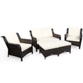 thumbnail image 1 of Patiojoy 5 PCS Patio Rattan Sectional Sofa Set Outdoor Furniture Conversation Set Cushioned Loveseat Sofa Ottoman White, 1 of 7