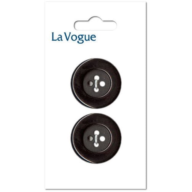 La Vogue Bouton 4 Trous de 23 mm en Noir avec Deux Boutons Ronds, une Finition Noire Lisse et Quatre Trous de Couture, Monté sur une Carte Blanche avec le logo La Vogue, Convient aux Fixations de Couture et aux Projets d'Artisanat.