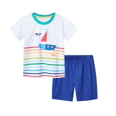 B91xZ Ensemble 2 Pcs Garçon T-Shirt et Pantalon d'Été pour Filles avec Poches Latérales, Bleu 4-5 Ans