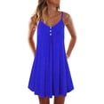 thumbnail image 1 of MAWCLOS Robe d'Été Évasée pour Femme, Ligne A, Boutonnée, à Bretelles, Robe Nuisette Plissée Courte Mini, Ample, de Travail, à Bretelles Spaghetti, Bleu Paon, 4TG, 1 of 2