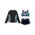 thumbnail image 3 of Manyakai 3Pcs Girls Tankini Rashguard Swimsuit Set Long Sleeve Swim Shirt Crop Top with Swim Trunk Black 16, 3 of 7