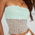 thumbnail image 4 of Gupgi Women Mesh Tube Tops, Strapless Lace Patchwork Bandeau Crop Tops Off Shoulder Camisole, 4 of 9