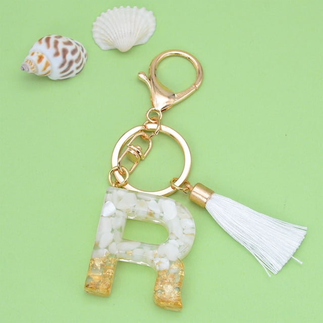 New White Tassel Letter Key Chain Crystal Drop Pendant Fashionable Bag Key Chain