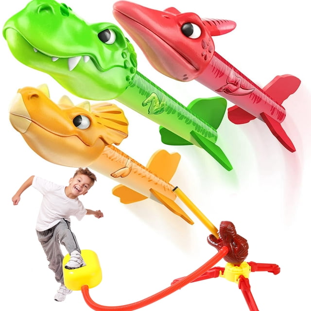 JUNWELLCA Rocket Launcher Toys for Kids 4-12 Years - Dinosaur Rocket Blasters with 3 Launching Rockets Outdoor Fun Educational STEM Toy Dinosaur-Themed Rocket Set