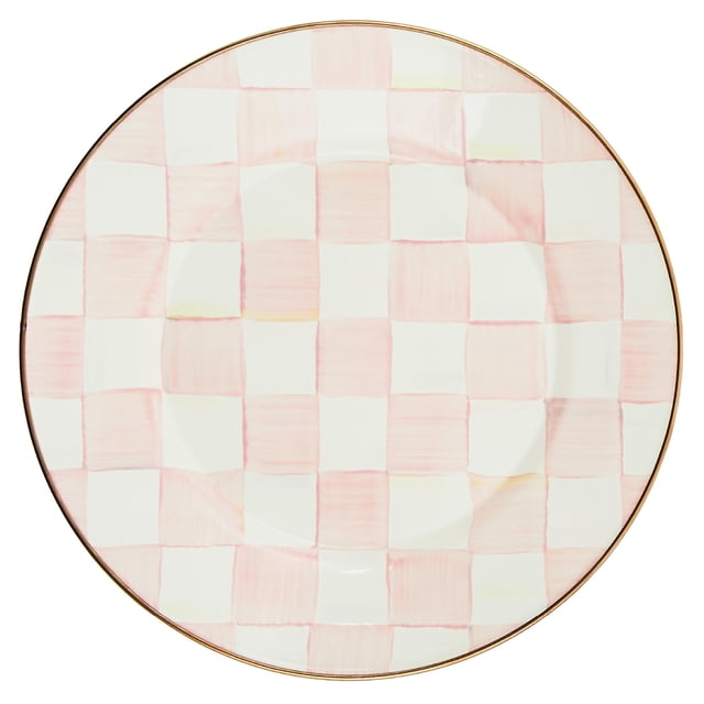MACKENZIE-CHILDS Enamel Dinner Plate, Decorative Dinnerware Plate, 10 Inches, Set of 1, Pink-and-White Rosy Check