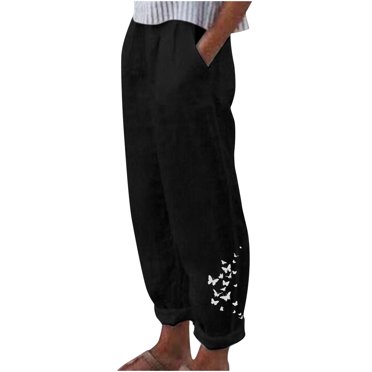LUOGENLI Female Casual Pants Cropped Pants for Women Office Women Capri Pants with Pockets Wide Leg Casual Soft Pant Lightweight Capris Women Casual Pants Relaxed Fit Black L