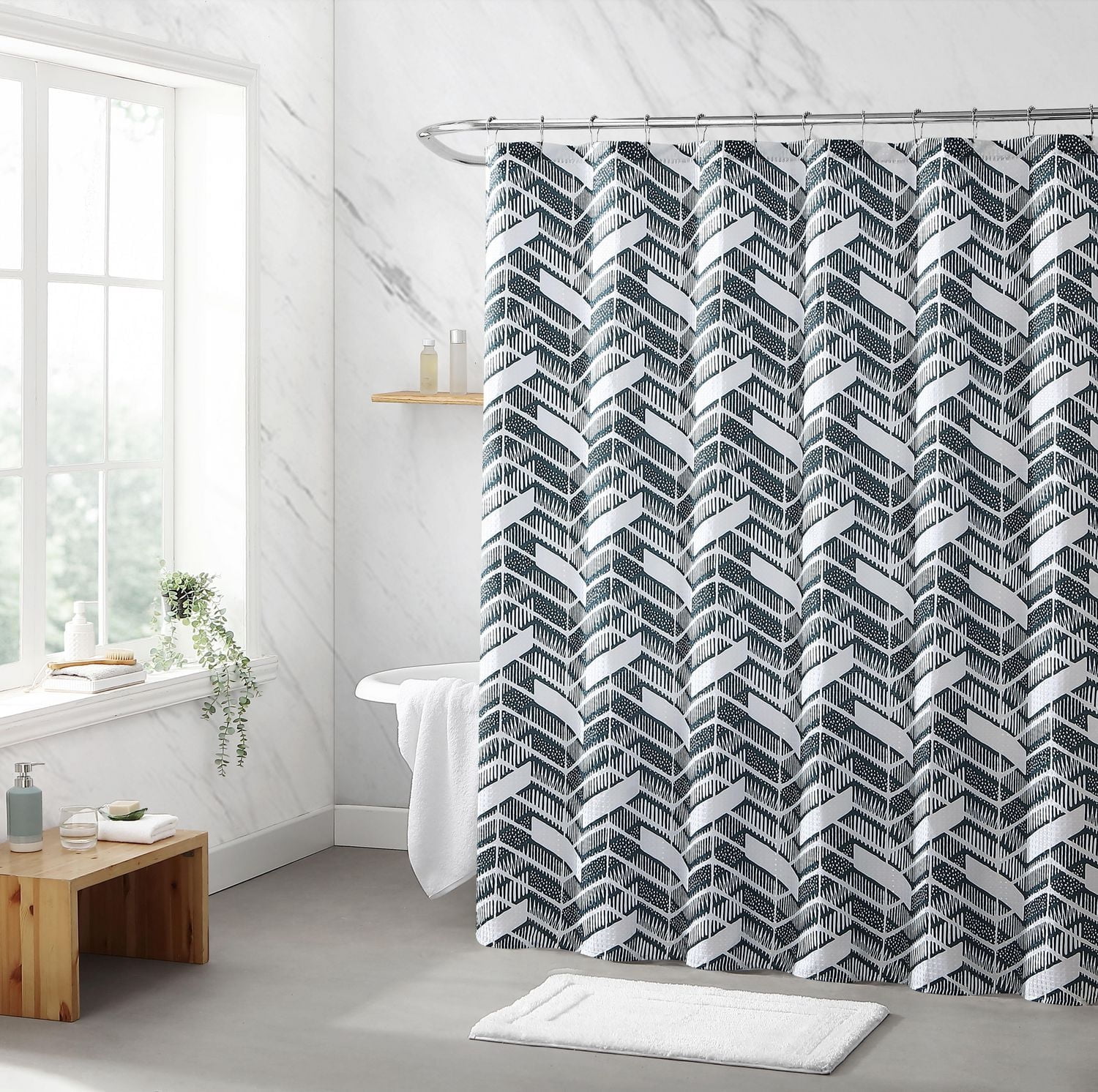1pc Chevron Fabric Shower Curtain