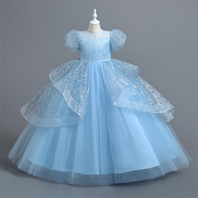 LOVZFMLL Jupe Princesse en Dentelle à Volants à Manches Courtes pour Filles Été Col Rond Broderie Nœud