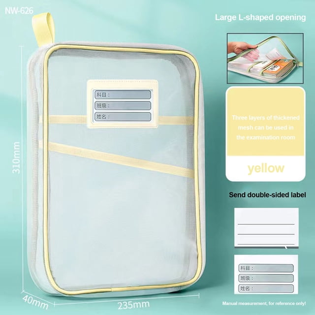 Vaidha L-shaped Subject Classification Bag Mesh File Bag Thickened Subject Bag Exam Paper Book Storage Bag