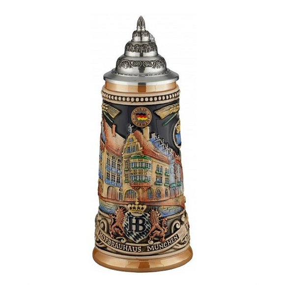 German Beer Stein Munich Hofbräuhaus München HB relief stein 0.25 liter tankard, beer mug King Werk KI 1000178