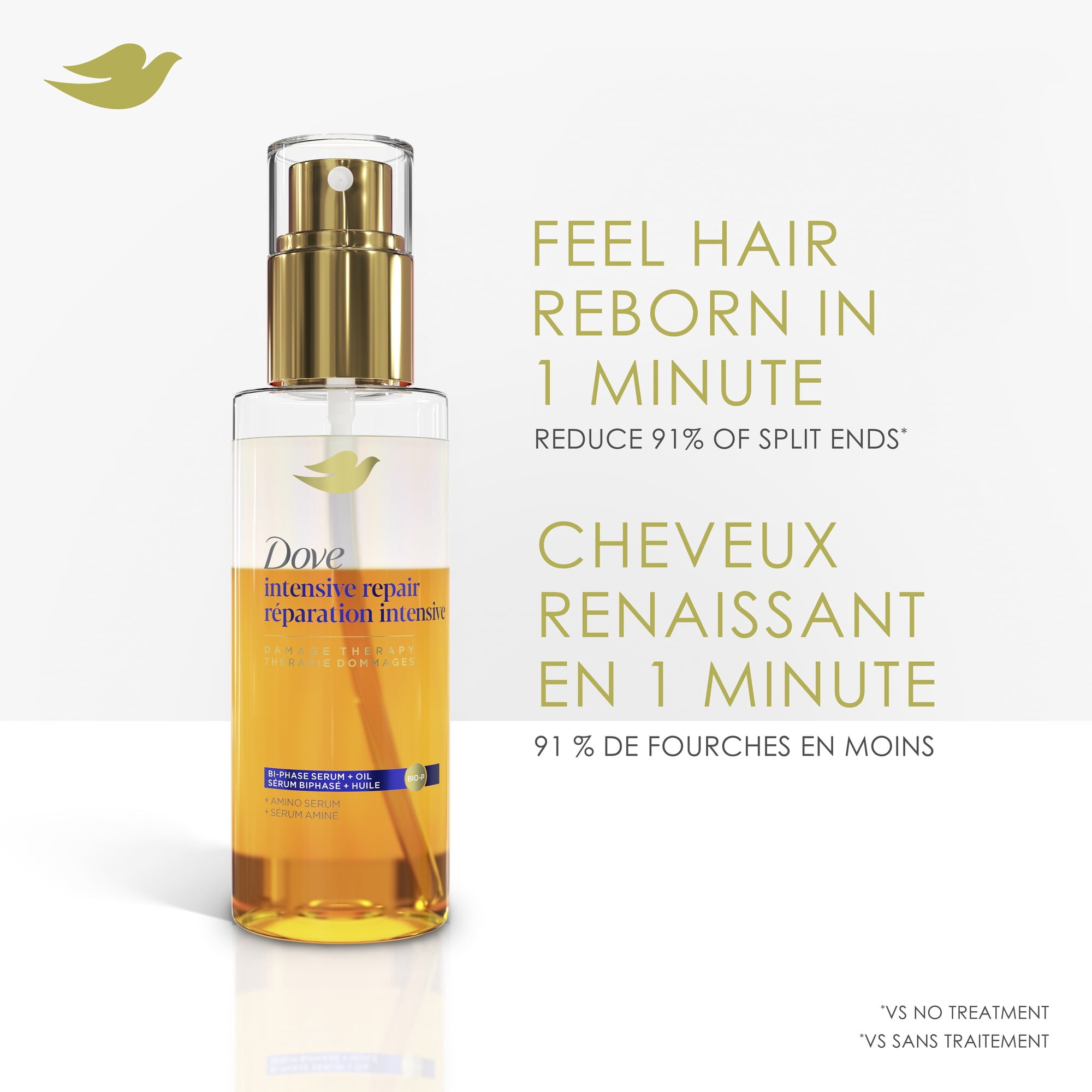 Dove Sérum Biphasé + Huile Réparation Intensive + Sérum Aminé, 115 ml