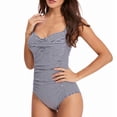 thumbnail image 1 of One Piece Ruched Swimsuit Women Striped Bathing Suits Twist Summer Beach Swimming Suit with Removable Chest Pad (Medium, Navy), 1 of 6