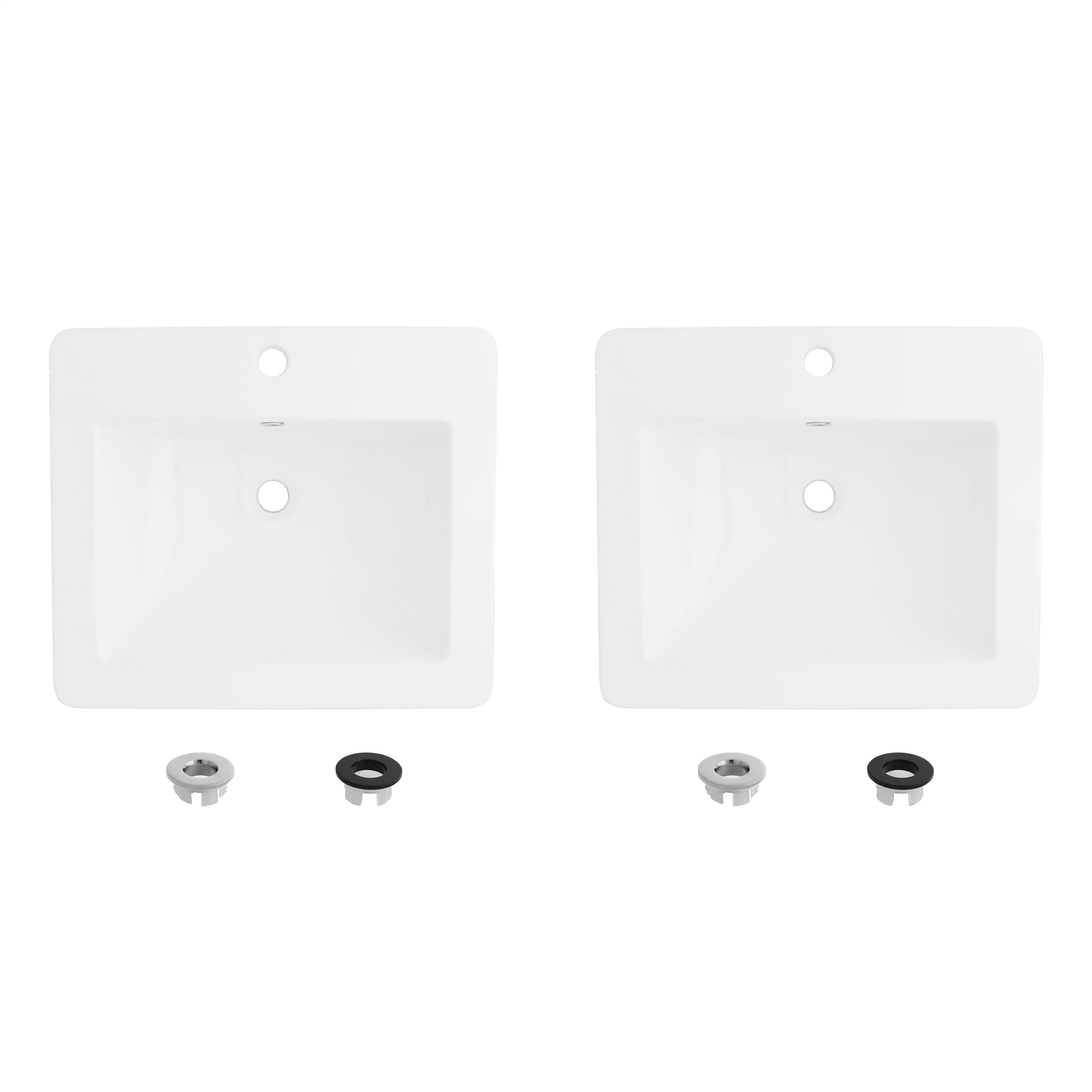 Stylish Top Mount 21 ¼"W x 18"D White Porcelain Rectangular  Bathroom Sink P-211H Set of 2