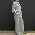 thumbnail image 2 of GDREDA Womens Cotton Linen Set 2 Piece Outfits Summer Button Down Shirt Wide Leg Pants Matching Sets Grey,S, 2 of 5