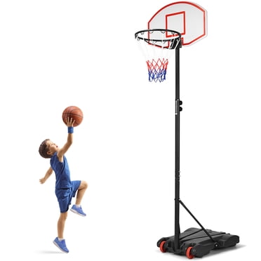 Costway Système de Panier de Basketball Réglable 7,1 Pi-8,1 Pi avec 2 Filets et Roues Intérieur Extérieur
