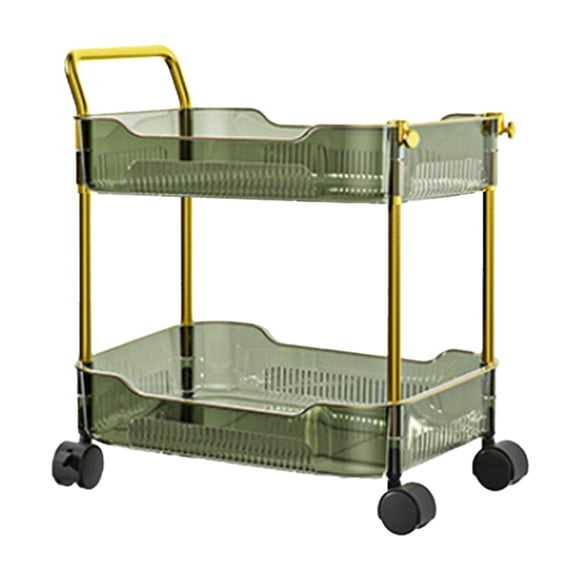 Two Tier Transparent Rolling Cart With Wheels, Utility Storage Cart With Handle and Locking Casters for Kitchen Office Bedroom Organizer