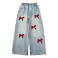 thumbnail image 4 of Girls' Straight Wide Leg Jeans | Comfy Stretch Denim Pants for Ages 5-15, 4 of 9
