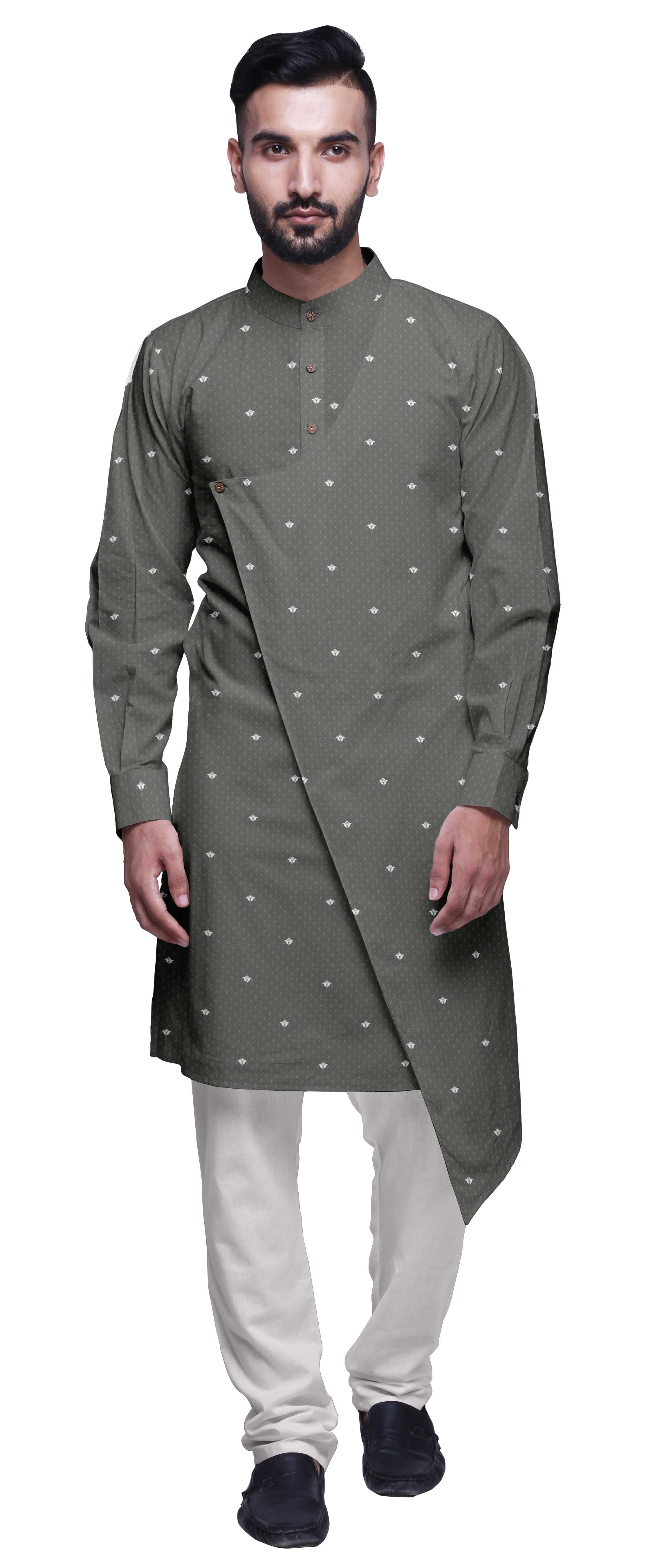 Atasi Kurta Pyjama de Designer pour Hommes Ensemble Kurta Angrakha Imprimé Vêtements d'Été