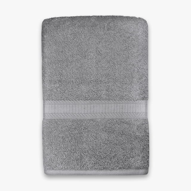 Mainstays Basics Drap de Bain Uni Gris, Plié avec une Bande Texturée, Fait de Tissu Éponge 100 % Coton, Mesurant 30 par 60 Pouces, Offrant Douceur et Absorption pour les Accessoires de Salle de Bain et l'Utilisation Quotidienne de Serviettes de Bain.