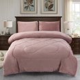 thumbnail image 1 of Jin Mai Lan Solid Woodrose Sherpa Fluffy Reversible Washable Bed Blankets, Full Queen, Pink, 3-Pieces, 1 of 5