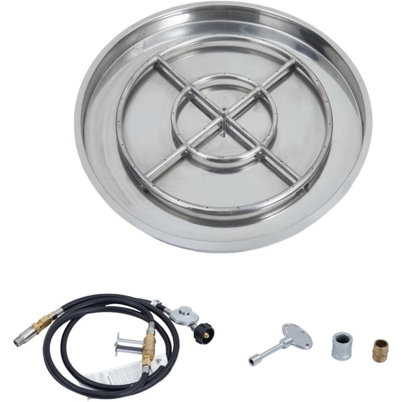 Ourlova Foyer Rond Encastré de 25 Pouces en Acier Inoxydable avec Insert au Propane et au Gaz Naturel, Trousse d'Allumage par Étincelles, 48 000 BTU, Idéal