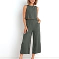 thumbnail image 4 of RKSTN Two Piece Set for Woman Round Neck Solid Color Sleeveless Blouse and Loose Pockets Pants Summer Outfits, 4 of 7