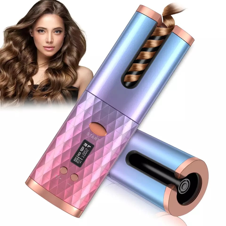 Automatic Curling Iron, Cordless Auto Curler Rechargeable Auto Curler with LCD Display Professional Ceramic Barrel Curling Wand Fast Heating Hair Curler