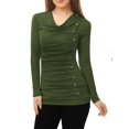 thumbnail image 4 of INSPIRE CHIC Women's Cowl Neck Long Sleeve Top Button Decor Ruched Front Regular Fit Pullover Top XS Green, 4 of 5