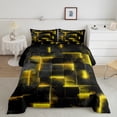 thumbnail image 1 of YST Yellow and Black Geometric Comforter&nbsp;Set Full,3D Square Plaid Bedding Set for Girls Boys,Glowing Neon Geometry Comforter&nbsp;Set Reversible Soft,Abstract Checkered Quilt Bed Set 3Pcs, 1 of 5